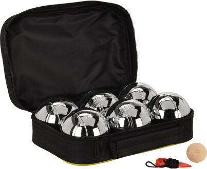 Set van 6x stuks jeu de boules ballen met 1x but/cochonnet in tas - Jeu de Boules