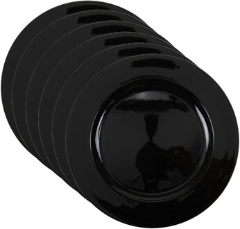 Set van 6x stuks kerstdiner onderborden rond zwart glimmend 33 cm