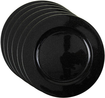 Set van 6x stuks kerstdiner onderborden rond zwart glitter 33 cm