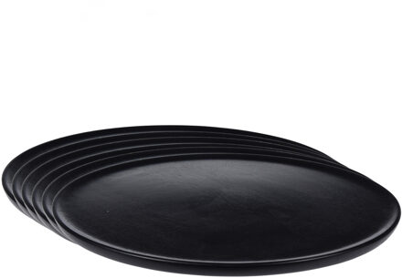 Set van 6x stuks kerstdiner onderborden rond zwart hout 38 cm - Onderborden