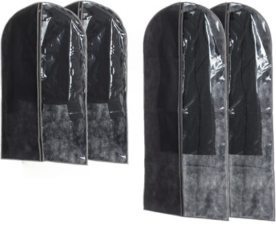 Set van 6x stuks kledinghoezen grijs 135/100 cm inclusief kledinghangers