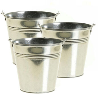 Set van 6x stuks klein zinken emmertjess/bloempot zilver 9 cm hoog