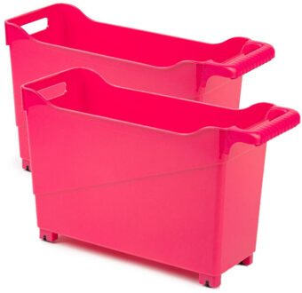 Set van 6x stuks kunststof trolleys fuchsia roze op wieltjes L45 x B17 x H29 cm