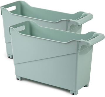 Set van 6x stuks kunststof trolleys pastel groen op wieltjes L45 x B17 x H29 cm