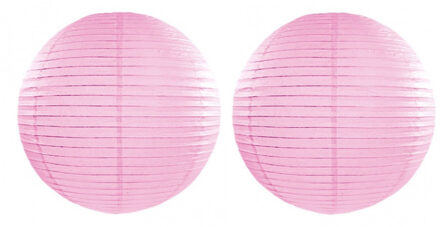 Set van 6x stuks luxe bol lampionnen lichtroze 35 cm