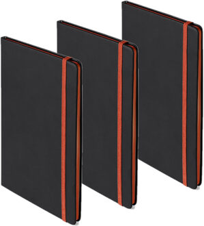 Set van 6x stuks notitieboekje met oranje elastiek A5 formaat