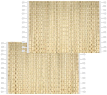 Set Van 6x Stuks Placemats Met Franjes Wit Bamboe 45 X 30 - Placemats