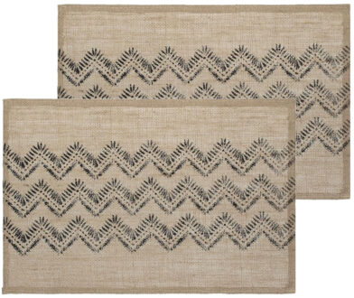 Set van 6x stuks placemats zigzag lijnen zwart jute 45 x 30 cm