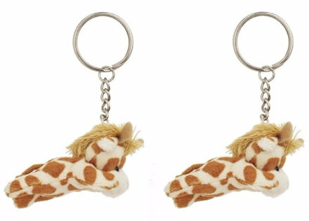 Set van 6x stuks pluche giraffe knuffel sleutelhangers 6 cm - Speelgoed dieren sleutelhangers