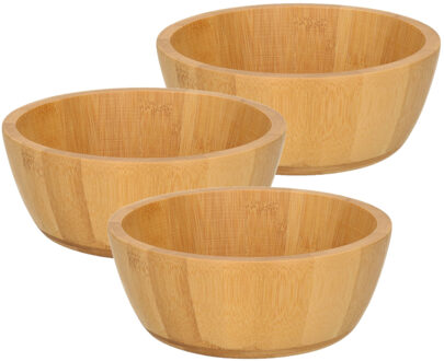 Set van 6x stuks slakommetje / salade schaal bamboe naturel 15 cm