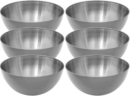 Set van 6x stuks Slakommetjes/schaaltjes - rvs metaal - D13 cm - Saladeschalen