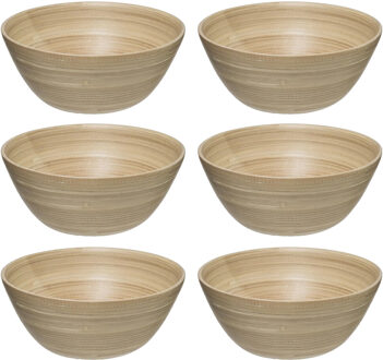 Set van 6x stuks Slakommetjes/serveer schaaltjes - bamboe - D17 cm - Saladeschalen Beige