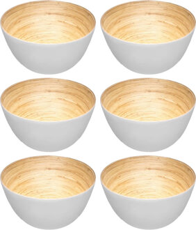 Set van 6x stuks Slakommetjes/serveer schaaltjes - bamboe - D17 cm - Saladeschalen Wit