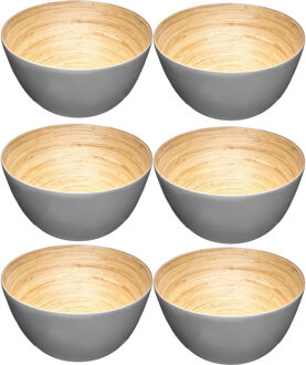 Set van 6x stuks Slakommetjes/serveer schaaltjes - bamboe - D17 cm - Saladeschalen