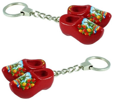 Set van 6x stuks sleutelhanger klompjes rood - Action products