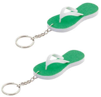 Set van 6x stuks sleutelhangers teenslippers 8 cm groen - Tropische Hawaii uitdeel cadeautjes