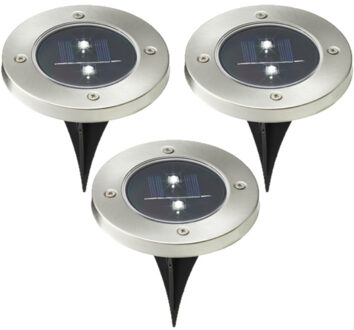 Set van 6x stuks solar tuinlampen/prikspots grondspot op zonne-energie 12 cm RVS - Prikspots tuinverlichting