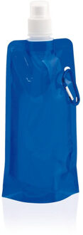 Set van 6x stuks waterzak / drinkfles met karabijnhaak - Blauw - 400 ml - Opvouwbaar - Waterfles herbruikbaar met haak - Herbruikbare opvouwbare waterzakken - Festival Gadget