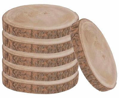 Set van 6x stuks woondecoratie Paulownia houten boomschijf 30 x 3 cm - Woondecoratie/woonaccessoires - boomschijven