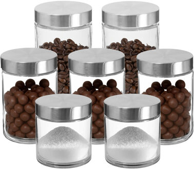 Set van 7x keuken voorraadpotten - glas - RVS deksel - in 3 formaten