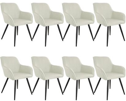 set van 8 Stoelen Marilyn Linnen Look - diverse kleuren - creme-zwart 404677