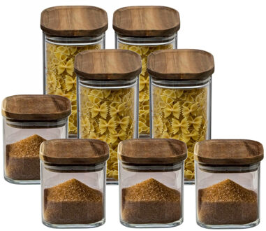 Set van 8x keuken voorraadbussen/potten glas 0.6 en 1.6 Liter inhoud