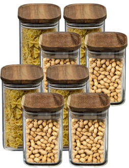 Set van 8x keuken voorraadbussen/potten glas 0.9 en 1.6 Liter inhoud