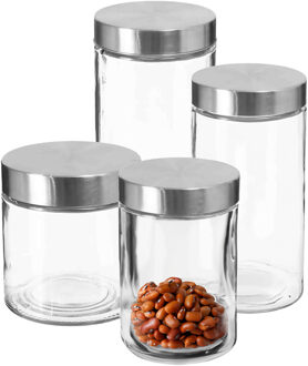 Set van 8x keuken voorraadbussen - potten - glas - RVS deksel - 4 formaten