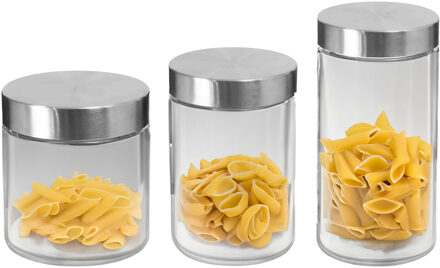 Set van 8x keuken voorraadpotten - glas - RVS deksel - 3 formaten