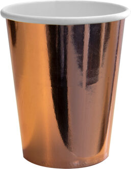 Set van 8x Metallic rose gouden feest bekers van karton 350 ml - Feestbekertjes Goudkleurig