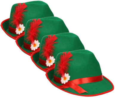 Set van 8x stuks groen/rood Tiroler hoedje verkleedaccessoire voor volwassenen