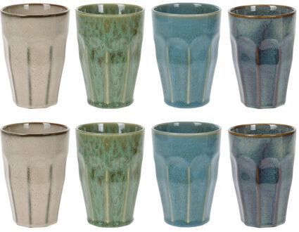 Set van 8x stuks grote luxe gekleurde porseleinen melkbekers 330 ml