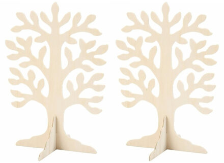 Set van 8x stuks houten boompje 30 x 21,5 cm - Geldboompjes, huwelijk bruiloft bedankt boompjes, deco hobby boompjes