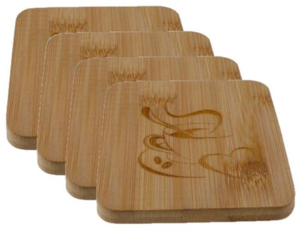 Set van 8x stuks houten vierkante glazen onderzetters 10 x 10 cm - Glazenonderzetters Beige