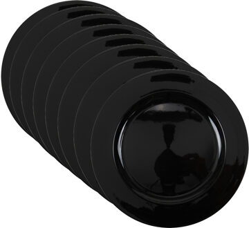 Set van 8x stuks kerstdiner onderborden rond zwart glimmend 33 cm