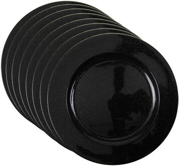 Set van 8x stuks kerstdiner onderborden rond zwart glitter 33 cm