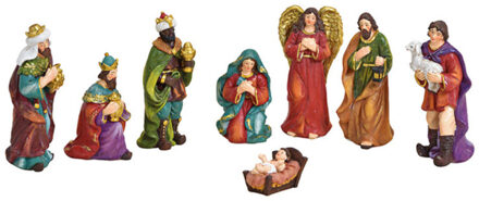 Set van 8x stuks kerststal beelden/kerstbeelden 3 tot 12 cm Multi