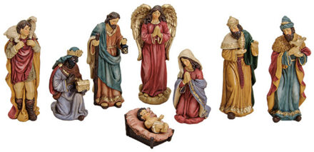 Set van 8x stuks kerststal beelden/kerstbeelden 5 tot 16 cm Multi