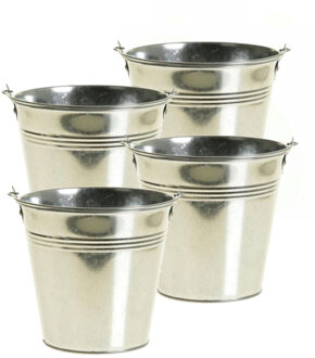 Set van 8x stuks klein zinken emmertjess/bloempot zilver 9 cm hoog