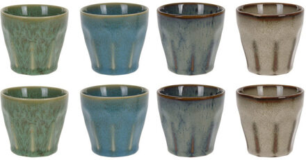 Set van 8x stuks kleine luxe gekleurde porseleinen bekers/koffiekopjes 90 ml