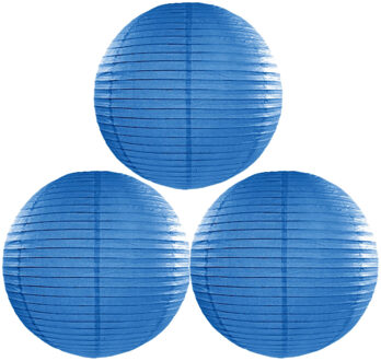 Set Van 8x Stuks Luxe Bol Party Lampionnen Blauw 35 Cm - Feestlampionnen