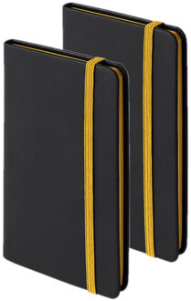 Set van 8x stuks notitieboekje met geel elastiek pu-leer kaft 9 x 14 cm