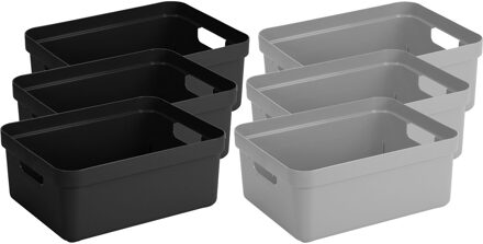 Set Van 8x Stuks Opbergboxen/opbergmanden 24 Liter Kunststof Zwart En Grijs - Opbergbox Multikleur