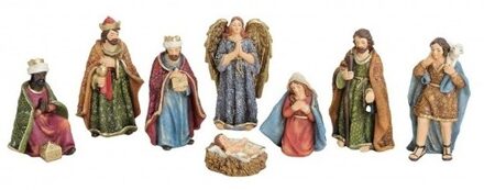 Set van 8x stuks polystone kerststal beelden / figuren 3-11 cm