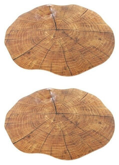 Set van 8x stuks ronde placemats boomstam print 38 cm - Placemats Bruin