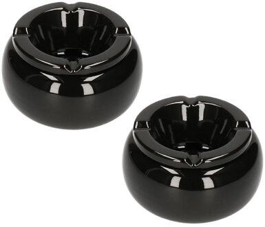 Set van 8x stuks ronde storm asbakken in de kleur zwart 11 cm