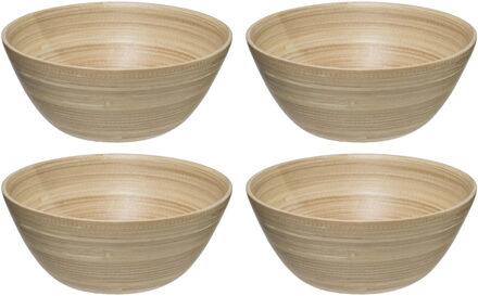 Set van 8x stuks Slakommetjes/serveer schaaltjes - bamboe - D17 cm - Saladeschalen Beige