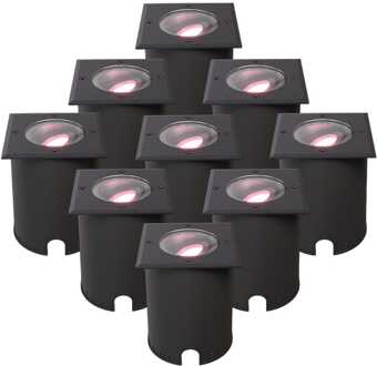 Set van 9 Cody - Smart LED Grondspot - IP67 waterdicht - 5,5 Watt 345 Lumen - Kantelbaar - Overrijdbaar - Vierkant - Wifi + Bluetooth - RGBWW - GU10 - Google Home, Amazon Alexa en Siri - Zwart