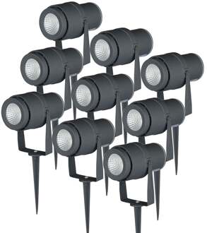 Set van 9 LED aluminium prikspots 12 Watt 720 lumen 4000K IP65 waterdicht antraciet