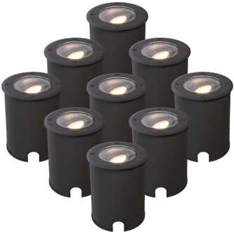 Set van 9 Lilly dimbare LED Grondspot - Kantelbaar - Overrijdbaar - Rond - 2700K warm wit - IP67 waterdicht - 3 jaar garantie - Zwart